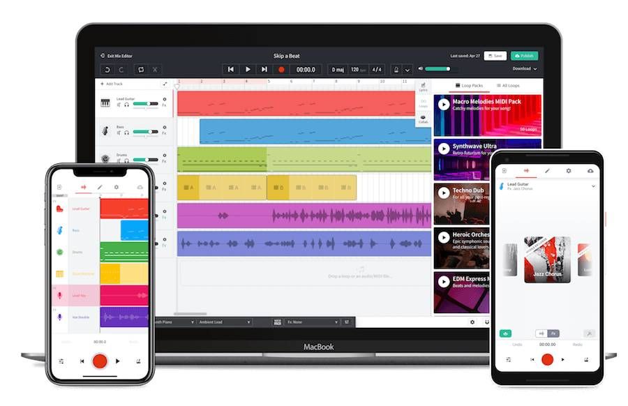 Interfaces do Cakewalk Bandlab, app para produzir música no celular e no tablet