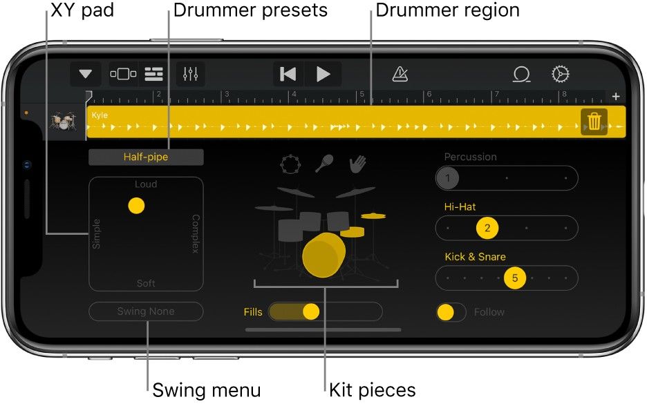 Garageband, software ideal para produzir música no celular, simula bateria 