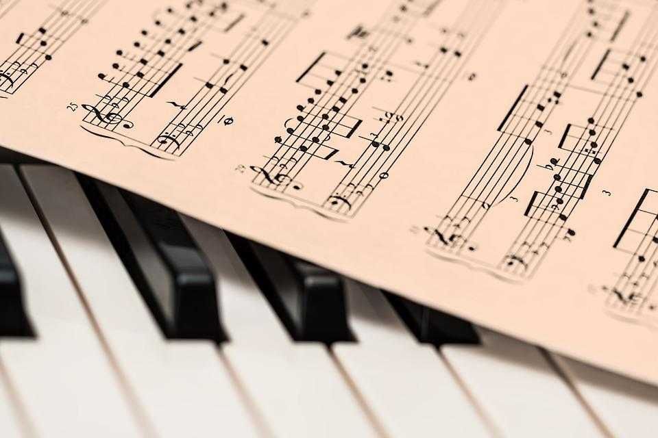 Partitura musica sobre as reclas de um piano