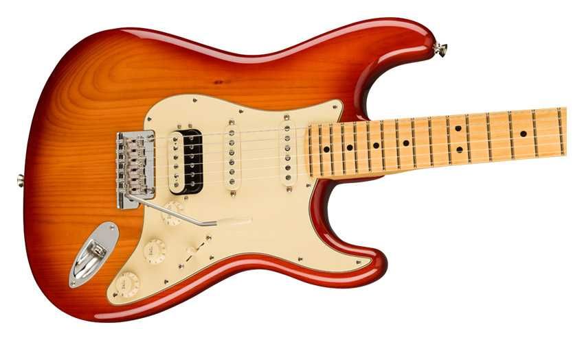 Fender Stratocaster com três captadores (um humbucker e dois single-coils)