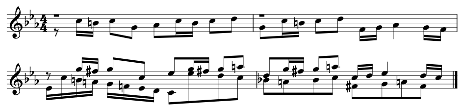 Trecho inicial da Fuga em Dó Menor, BWV 847, de J.S. Bach.