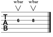 Indicação do uso da alavanca de guitarra na tablatura