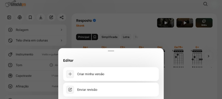 Tela Criar minha versão