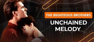 Na imagem os atores do filme Ghost e ao lado está escrito: Unchained Melody - The Righteous Brothers.