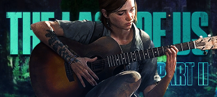 A personagem Ellie do jogo The Last Of Us posa na imagem tocando seu violão