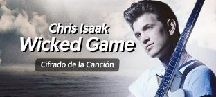 En la imagen el cantante Chris Isaak y al lado está escrito: Wicked Game - Cifrado de la Canción