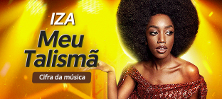 A cantora Iza. Texto na imagem: Meu Talismã. Iza. Cifra principal e simplificada da música.