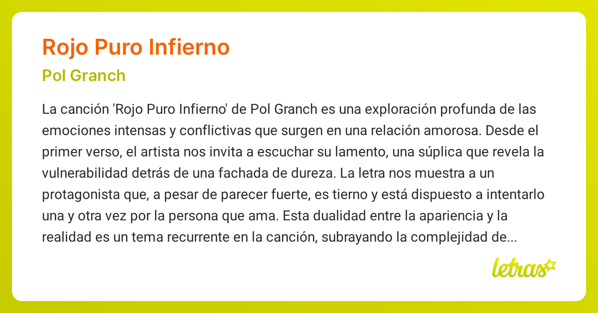 Significado De La Canción Rojo Puro Infierno (pol Granch) - Letras.com