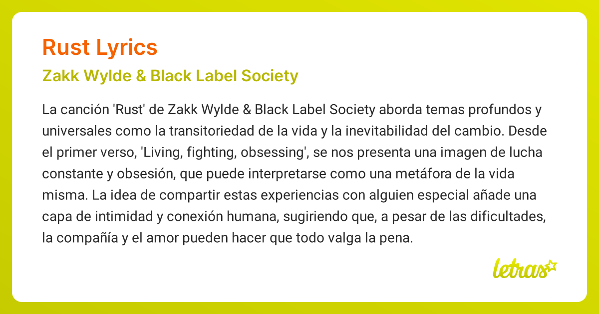 Significado de la canción RUST LYRICS (Zakk Wylde & Black Label Society ...