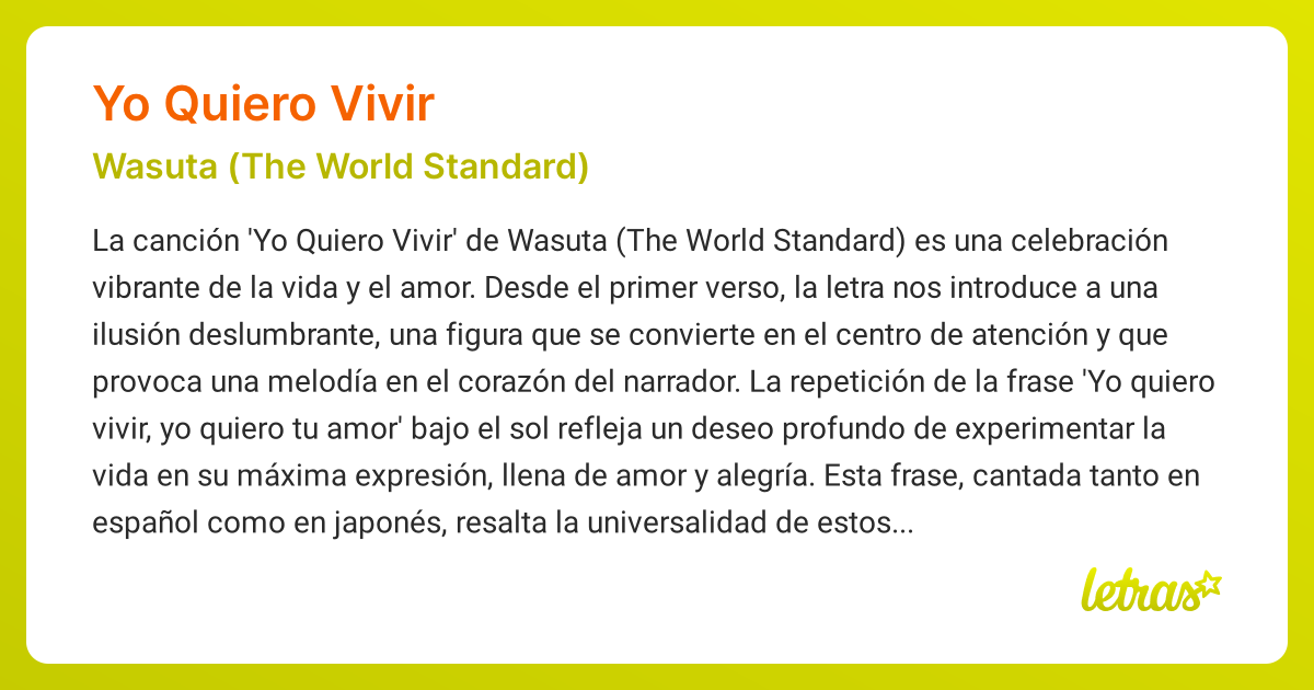 Significado de la canción YO QUIERO VIVIR (Wasuta (The World Standard ...