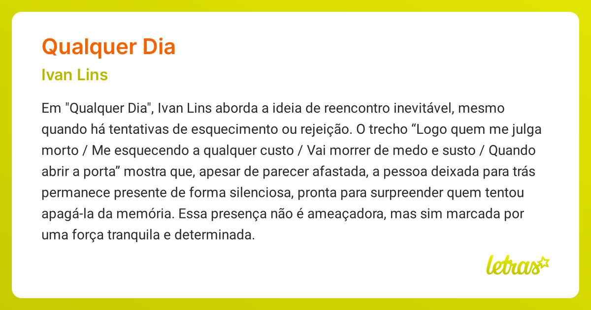 Significado da música QUALQUER DIA (Ivan Lins) - LETRAS.MUS.BR