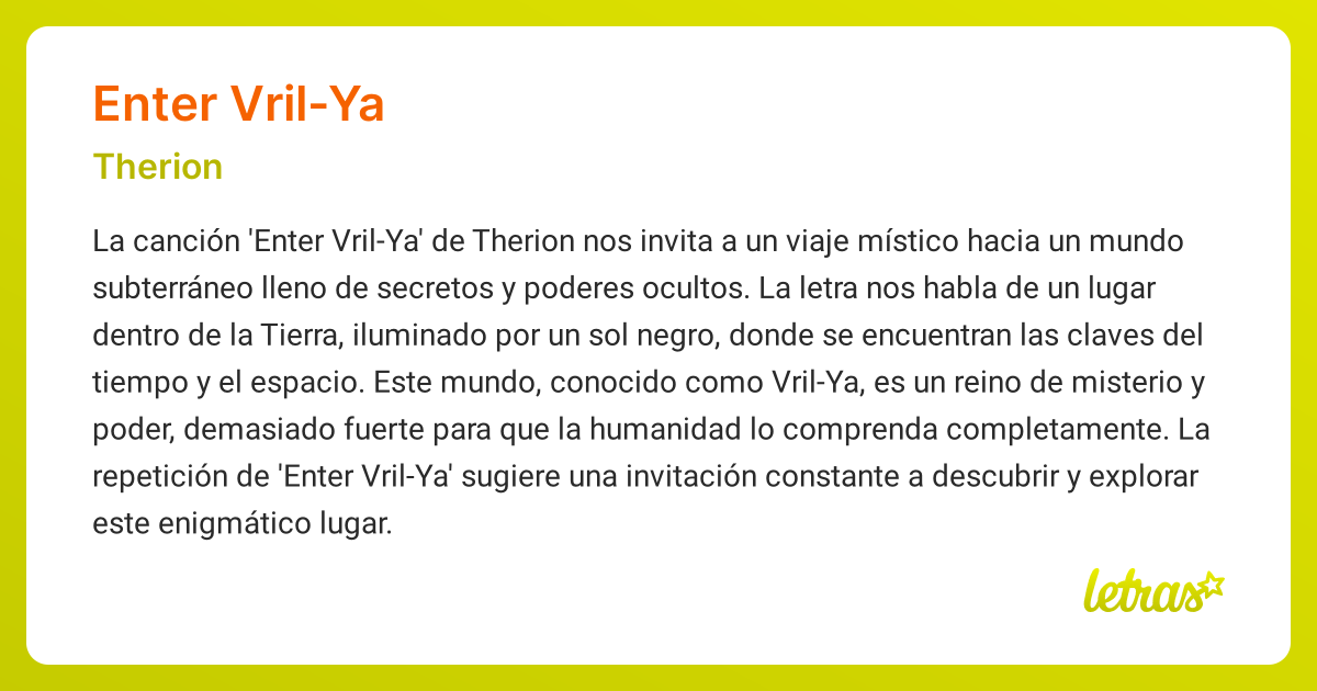 Significado de la canción ENTER VRIL-YA (Therion) - LETRAS.COM