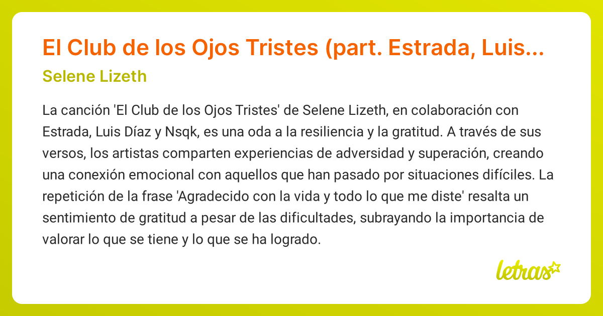 Significado de la canción El Club de los Ojos Tristes (part. Estrada ...