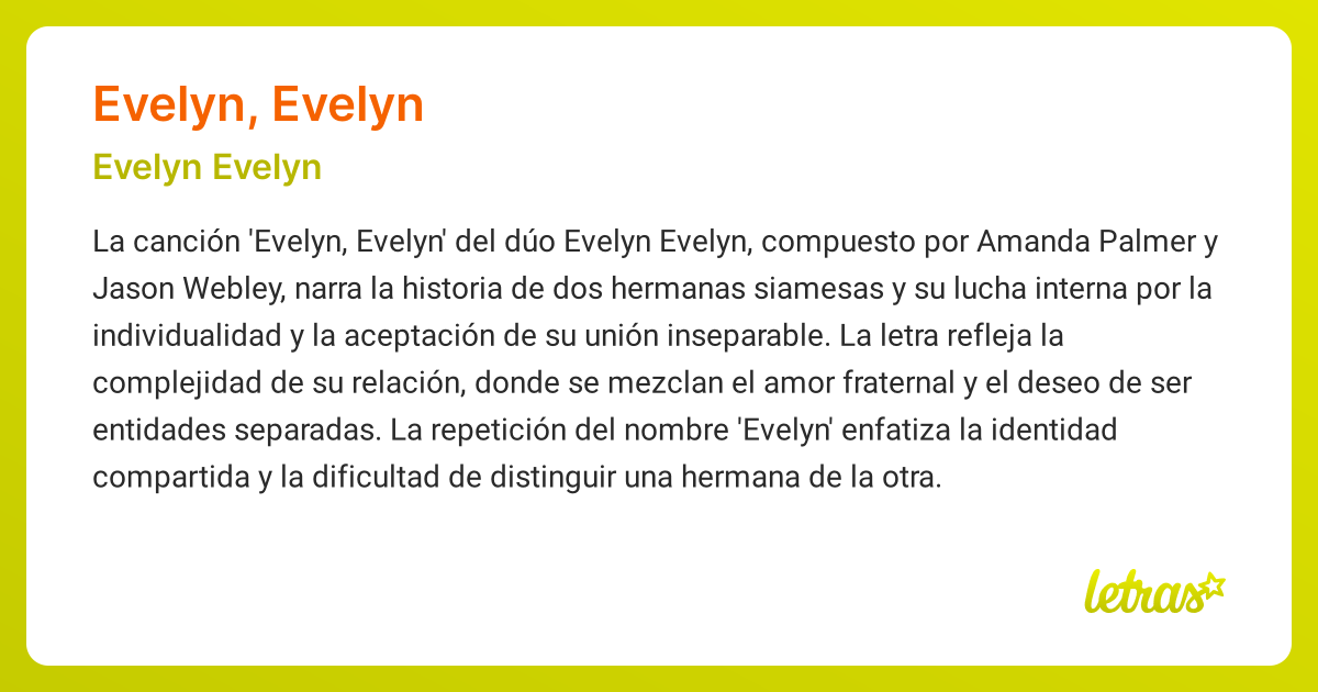 Significado de la canción EVELYN, EVELYN (Evelyn Evelyn) - LETRAS.COM
