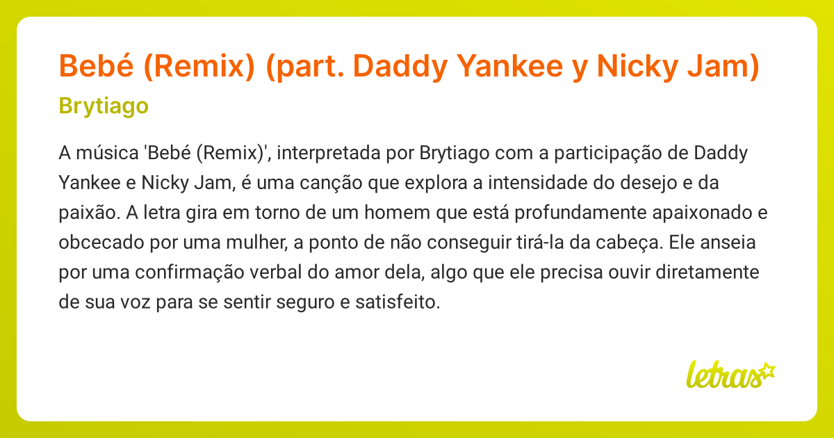 Significado da música Bebé (Remix) (part. Daddy Yankee y Nicky Jam ...