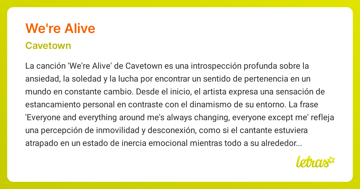 Significado de la canción WE'RE ALIVE (Cavetown) - LETRAS.COM