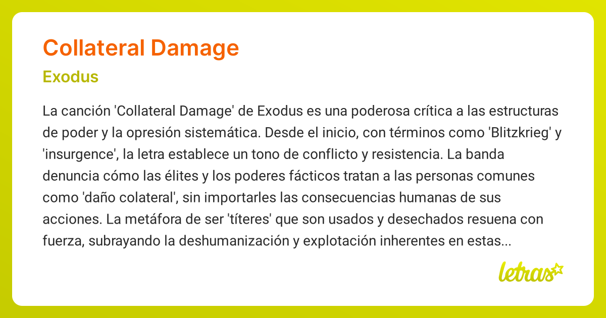 Significado de la canción COLLATERAL DAMAGE (Exodus)