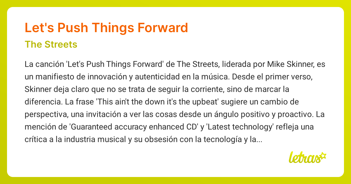Significado de la canción LET'S PUSH THINGS FORWARD (The Streets ...