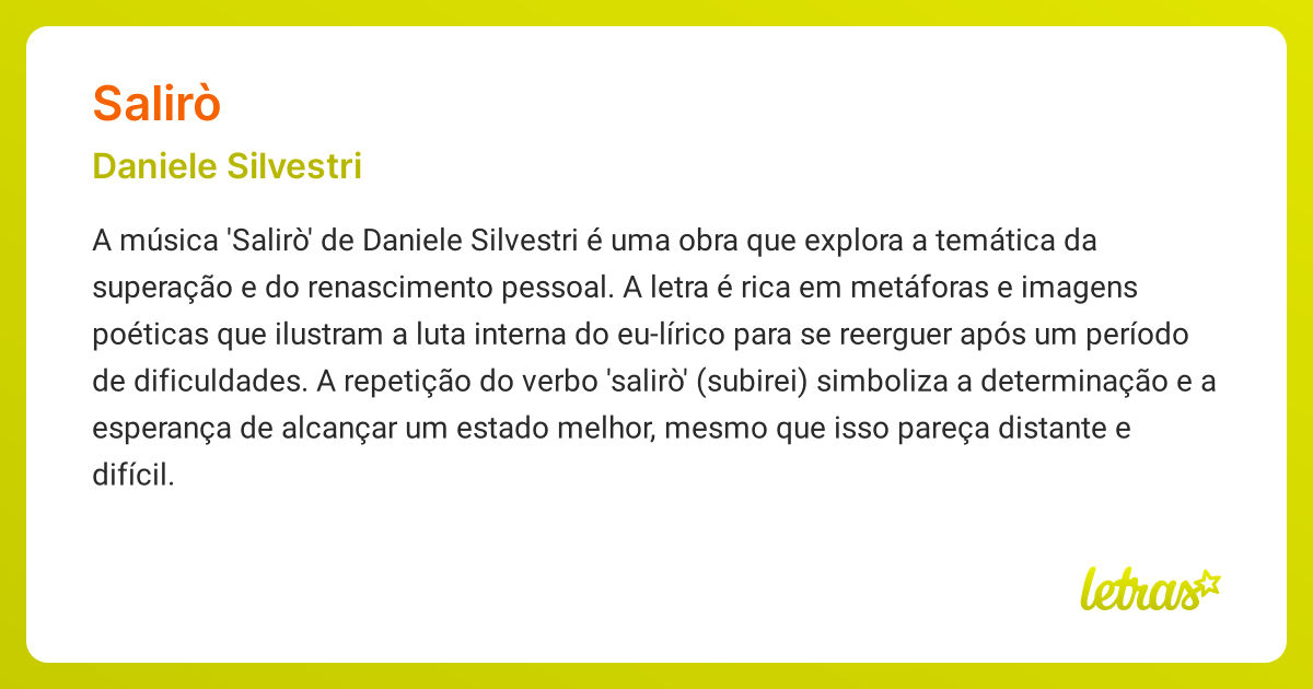 Significado da música SALIRÒ (Daniele Silvestri) - LETRAS.MUS.BR