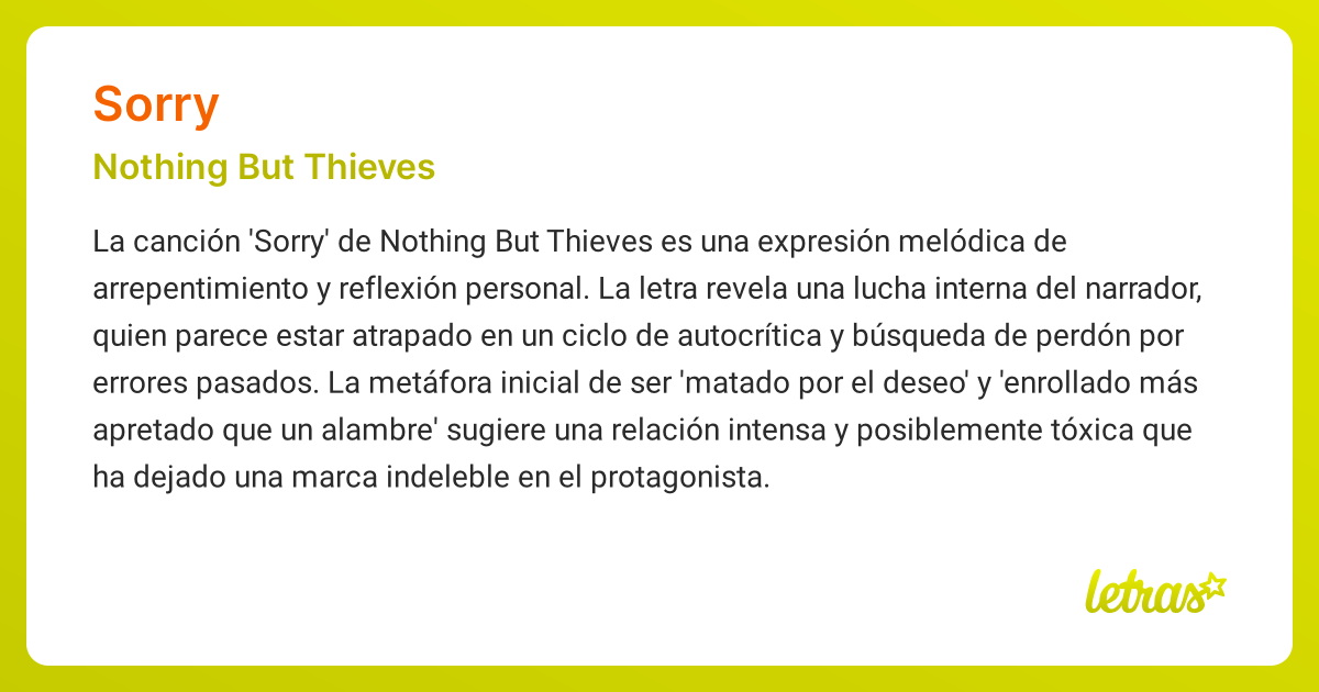 Significado de la canción SORRY (Nothing But Thieves) - LETRAS.COM