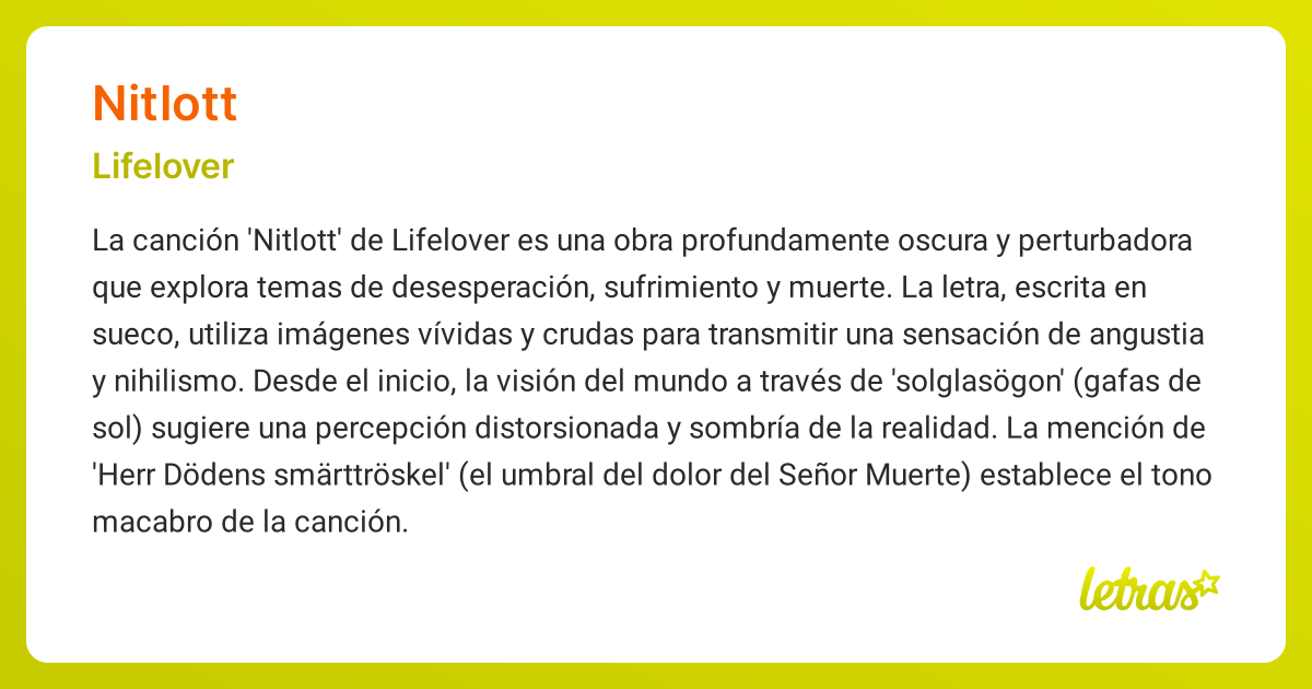 Significado de la canción NITLOTT (Lifelover) - LETRAS.COM