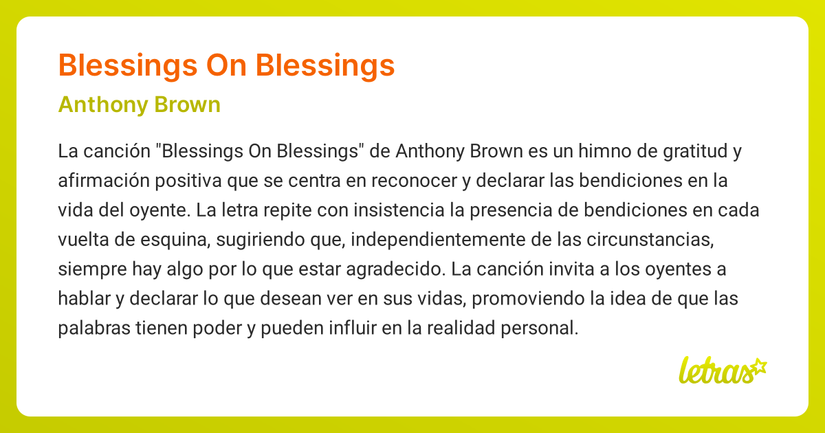 Significado de la canción BLESSINGS ON BLESSINGS (Anthony Brown ...