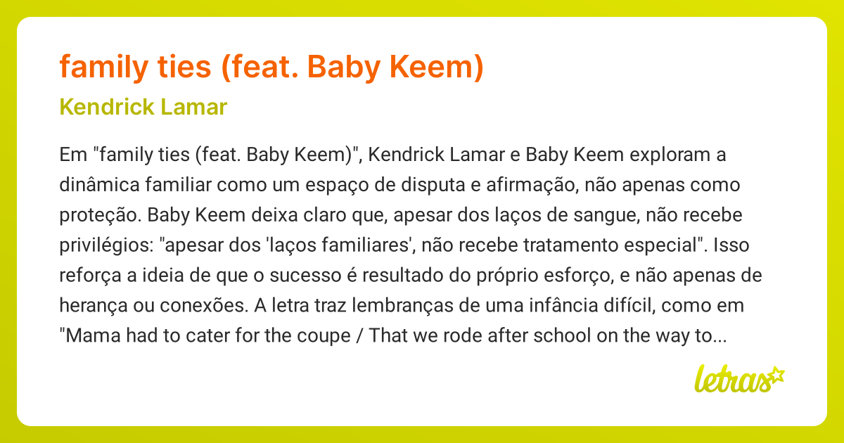 Significado da música FAMILY TIES (FEAT. BABY KEEM) (Kendrick