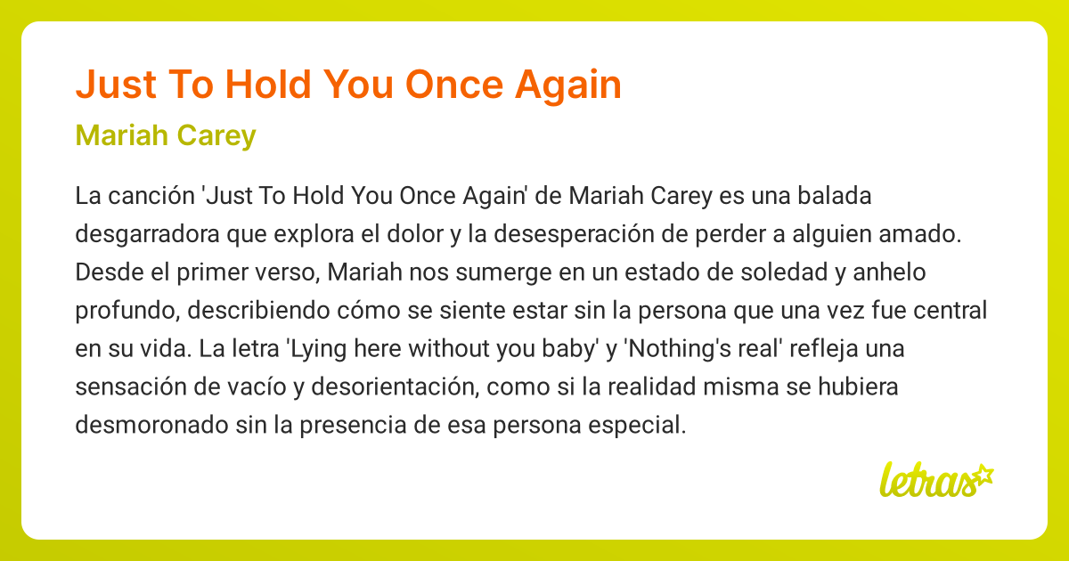 Significado de la canción JUST TO HOLD YOU ONCE AGAIN (Mariah Carey ...