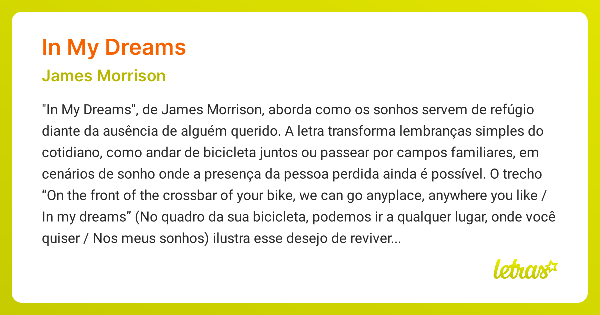 Significado da música IN MY DREAMS (James Morrison) - LETRAS.MUS.BR