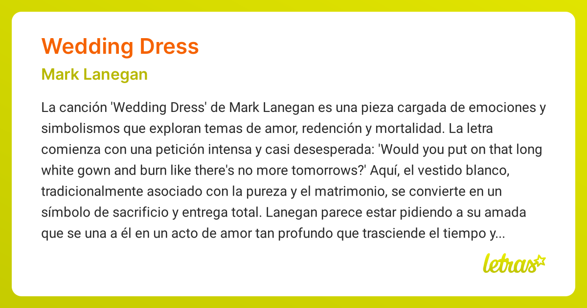 Significado de la canción WEDDING DRESS (Mark Lanegan)
