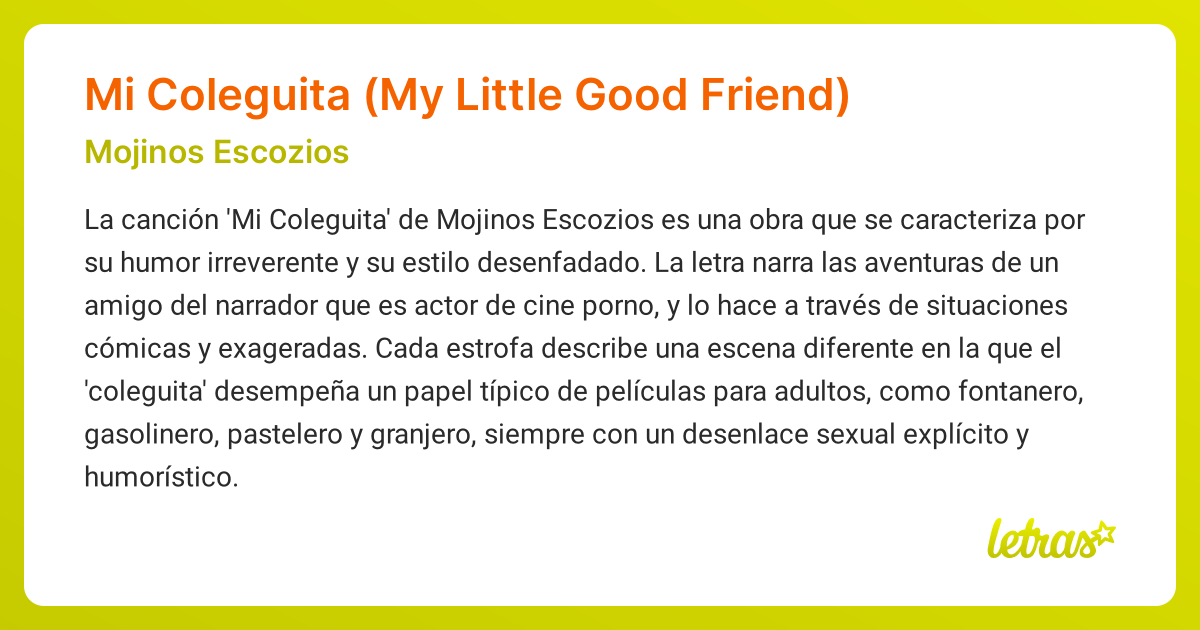 Significado de la canción Mi Coleguita (My Little Good Friend) (Mojinos ...