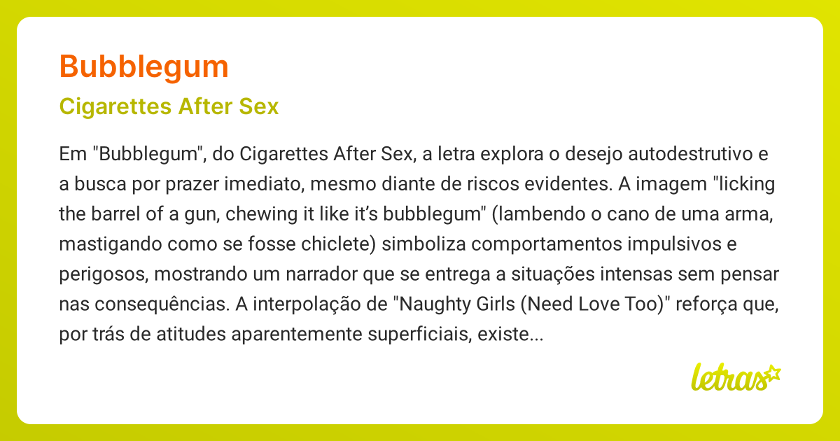 Significado da música BUBBLEGUM (Cigarettes After Sex)