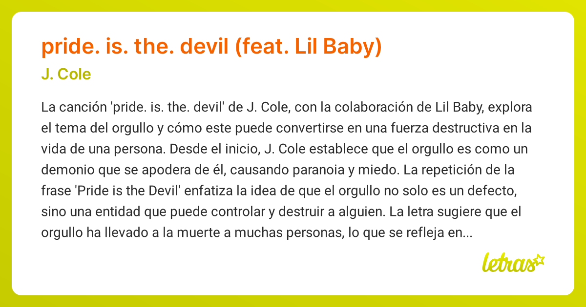 Significado de la canción pride. is. the. devil (feat. Lil Baby) (J ...