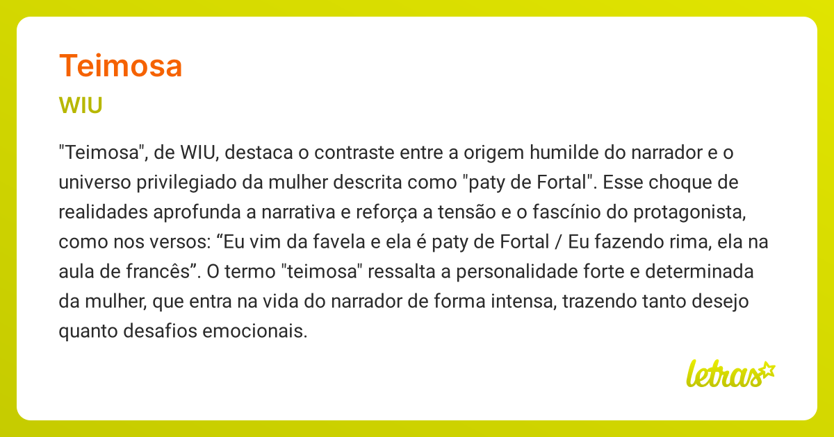 Significado da música TEIMOSA (WIU) - LETRAS.MUS.BR
