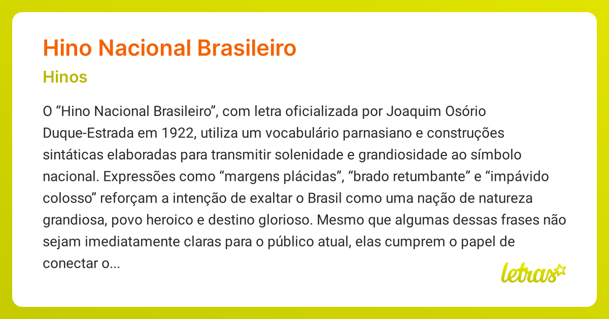 Significado da música HINO NACIONAL BRASILEIRO (Hinos) - LETRAS.MUS.BR