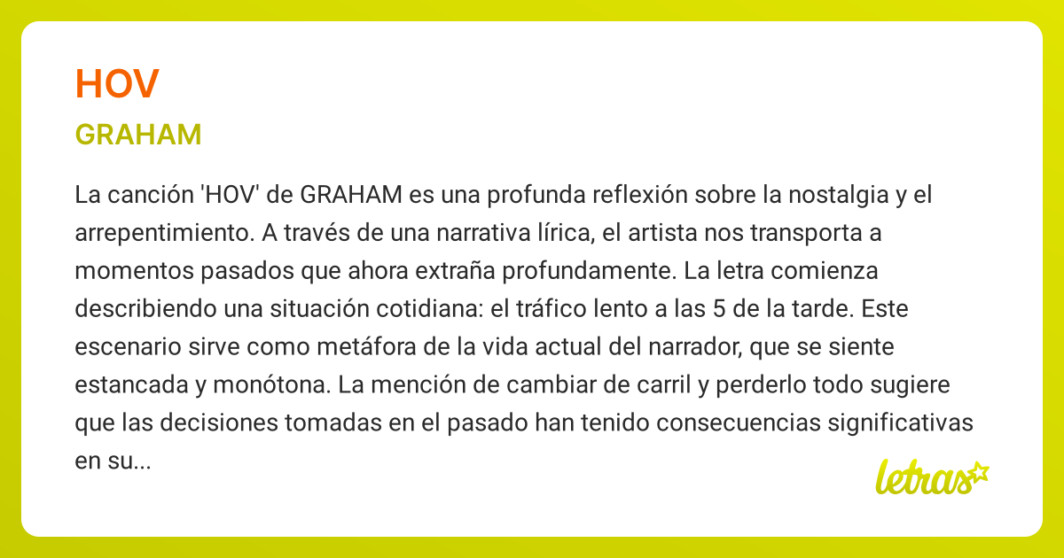 Significado de la canción HOV (GRAHAM) - LETRAS.COM