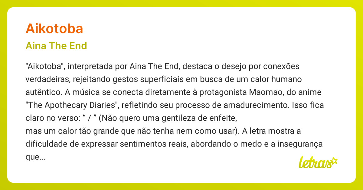 Significado Da Música Aikotoba Aina The End Letras Mus Br
