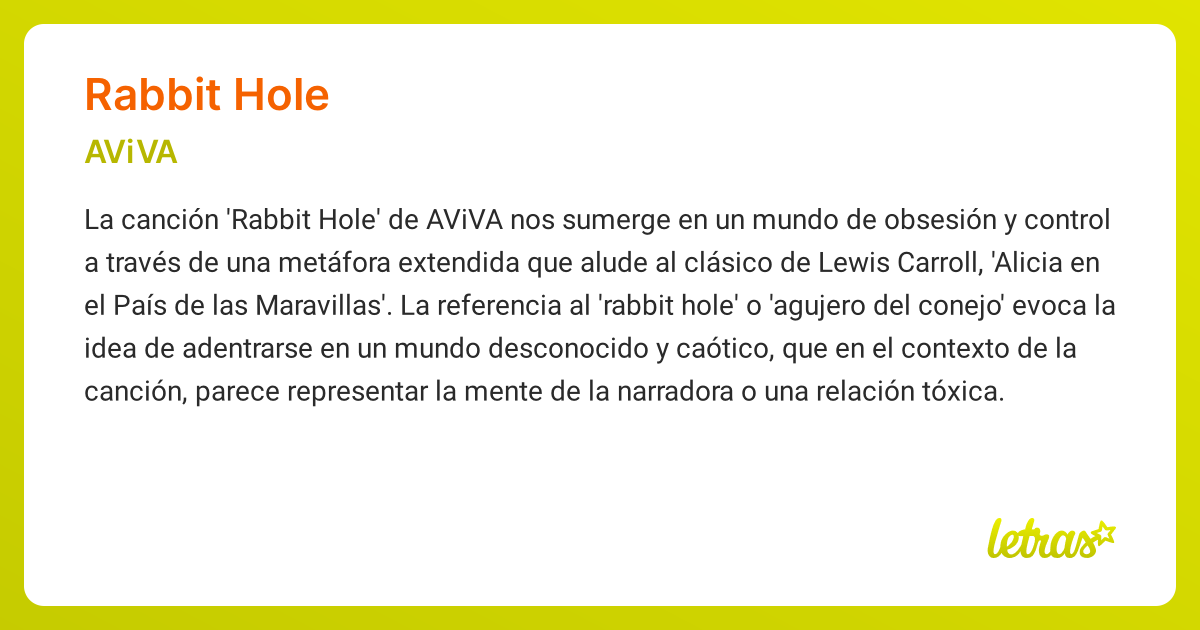 Significado de la canción RABBIT HOLE (AViVA) - LETRAS.COM