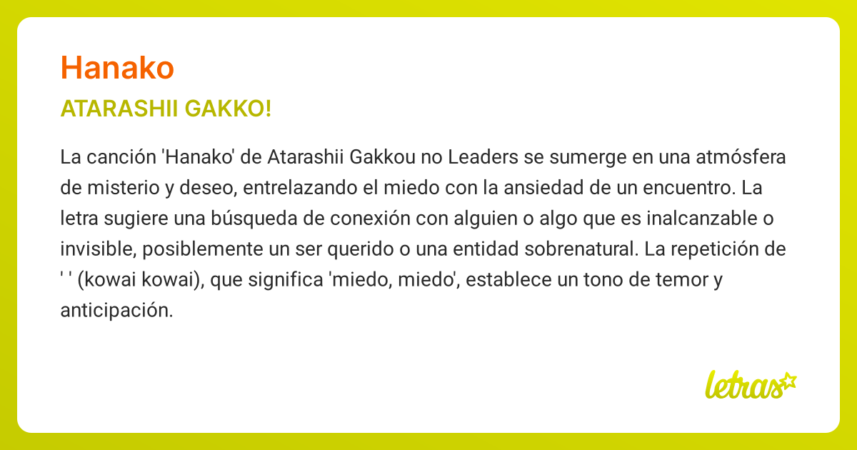 Significado de la canción HANAKO (ATARASHII GAKKO!) - LETRAS.COM