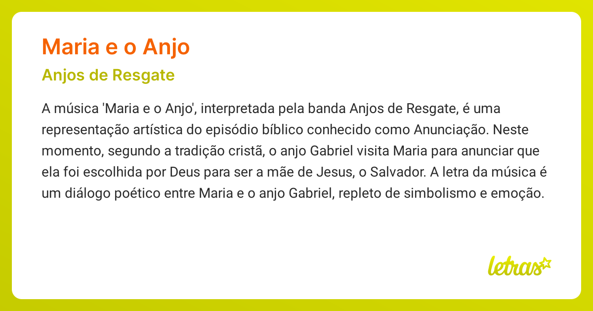 Significado da música MARIA E O ANJO (Anjos de Resgate) - LETRAS.MUS.BR