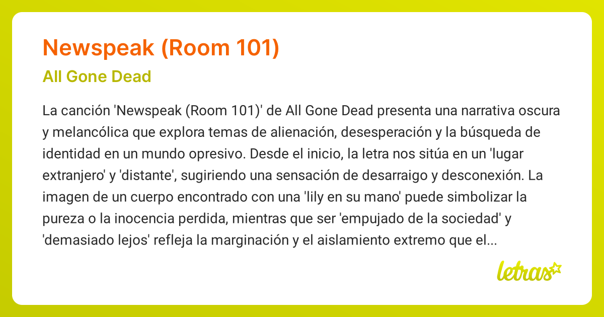 Significado de la canción NEWSPEAK (ROOM 101) (All Gone Dead) - LETRAS.COM