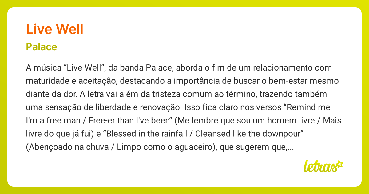Significado da música LIVE WELL (Palace) LETRAS.MUS.BR