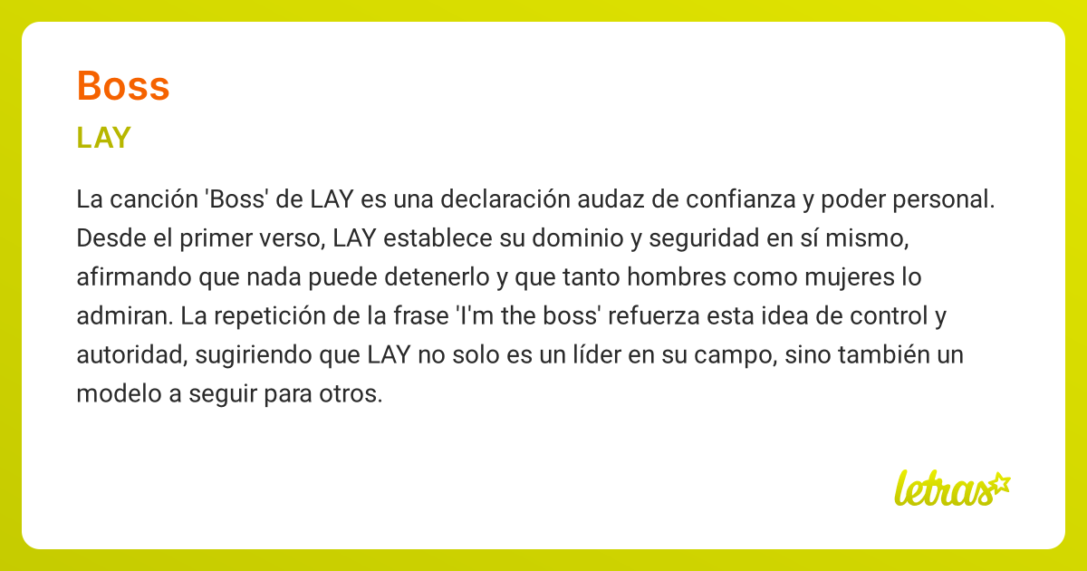 Significado de la canción BOSS (LAY) - LETRAS.COM