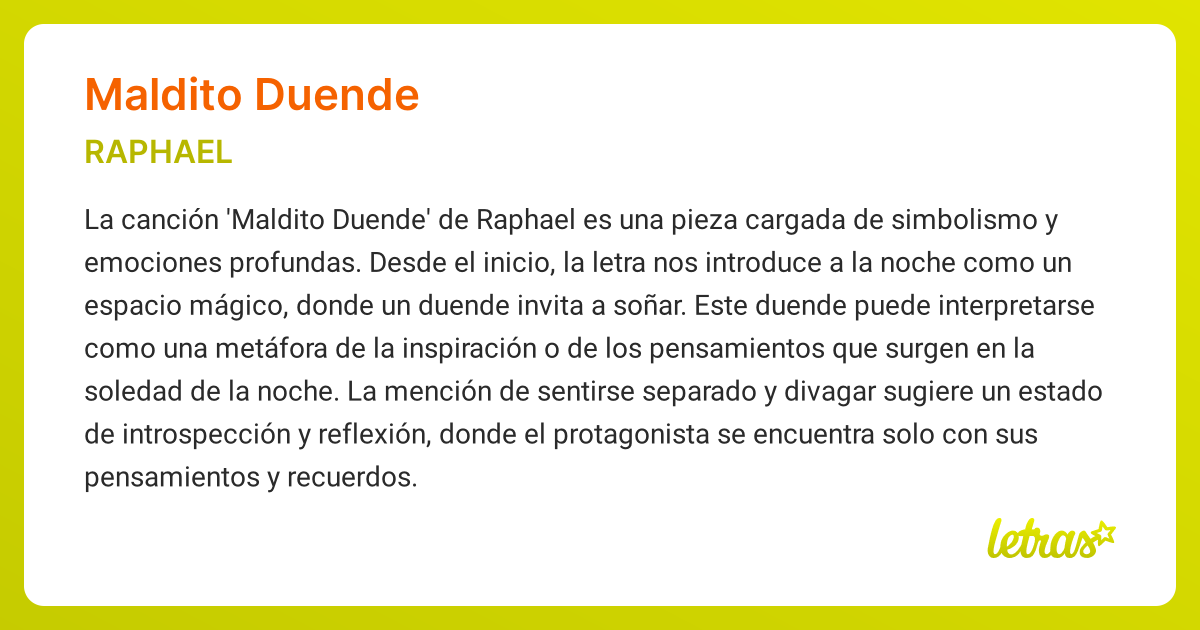 Significado de la canción MALDITO DUENDE (RAPHAEL) - LETRAS.COM