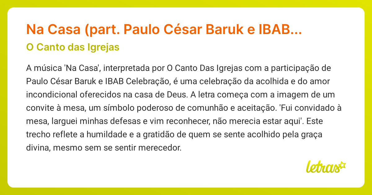 Significado da música Na Casa (part. Paulo César Baruk e IBAB ...