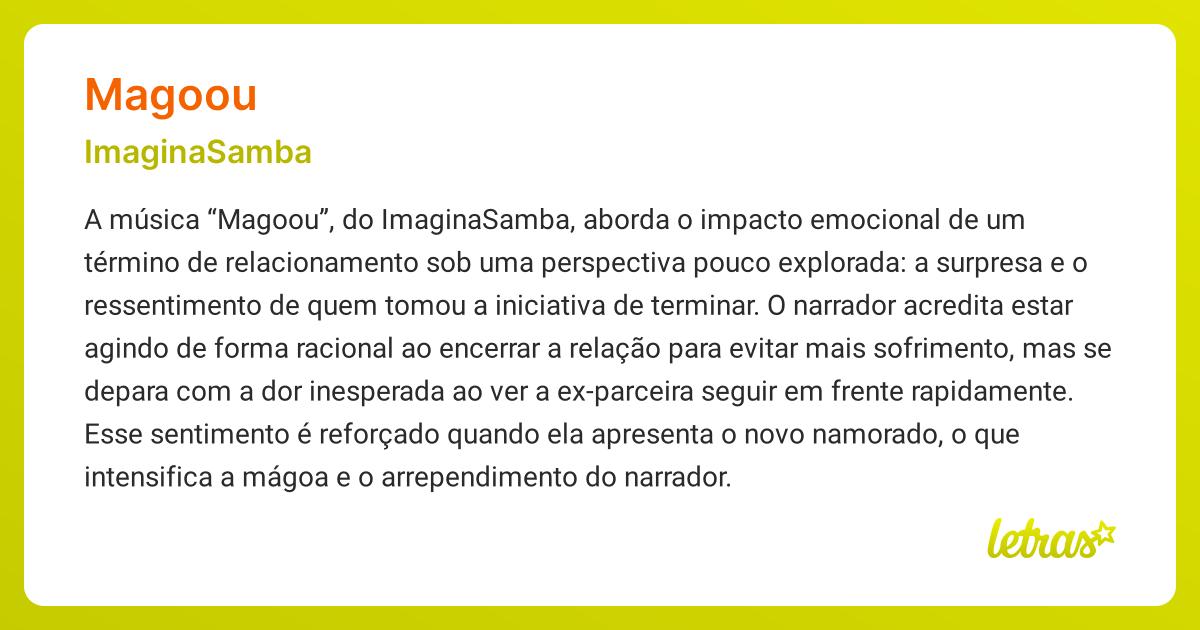 Significado da música MAGOOU (ImaginaSamba) - LETRAS.MUS.BR