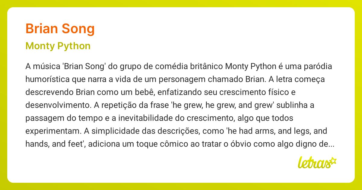 Significado da música BRIAN SONG (Monty Python) - LETRAS.MUS.BR