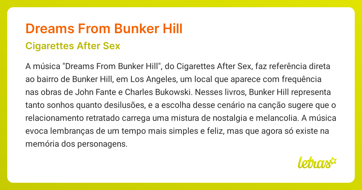 cigarettes after sex dreams from bunker hill lyrics Significado da música DREAMS FROM BUNKER HILL (Cigarettes After Sex)