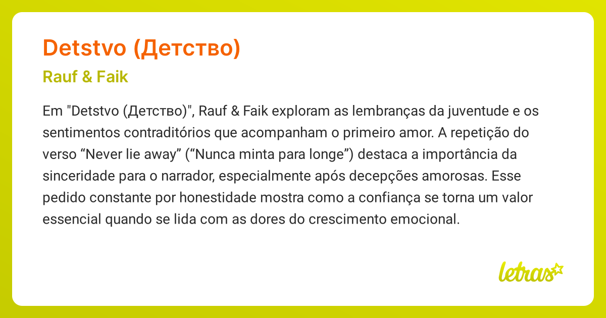 Significado Da Música Detstvo детство Rauf Faik Letras Mus Br