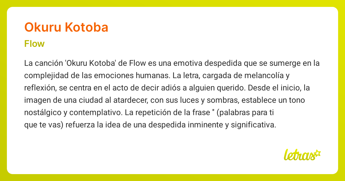 Significado de la canción OKURU KOTOBA (Flow) - LETRAS.COM